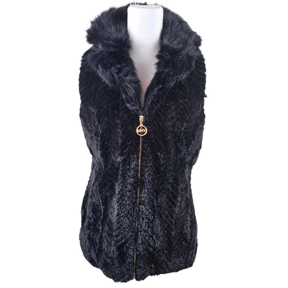 Marc New York Andrew Marc Black Faux Fur Zippered Vest in M